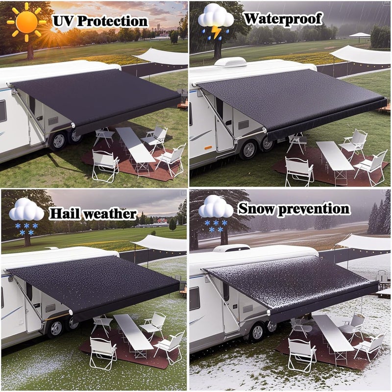CYLAND RV Awning Fabric Replacement,18.5oz Outdoor Vinyl Camper Trailer Motorized Awning Replacement for Motorhome,Heavy Duty Weatherproof RV Canopy 12'(Fabric 11'2") Black - Image 3
